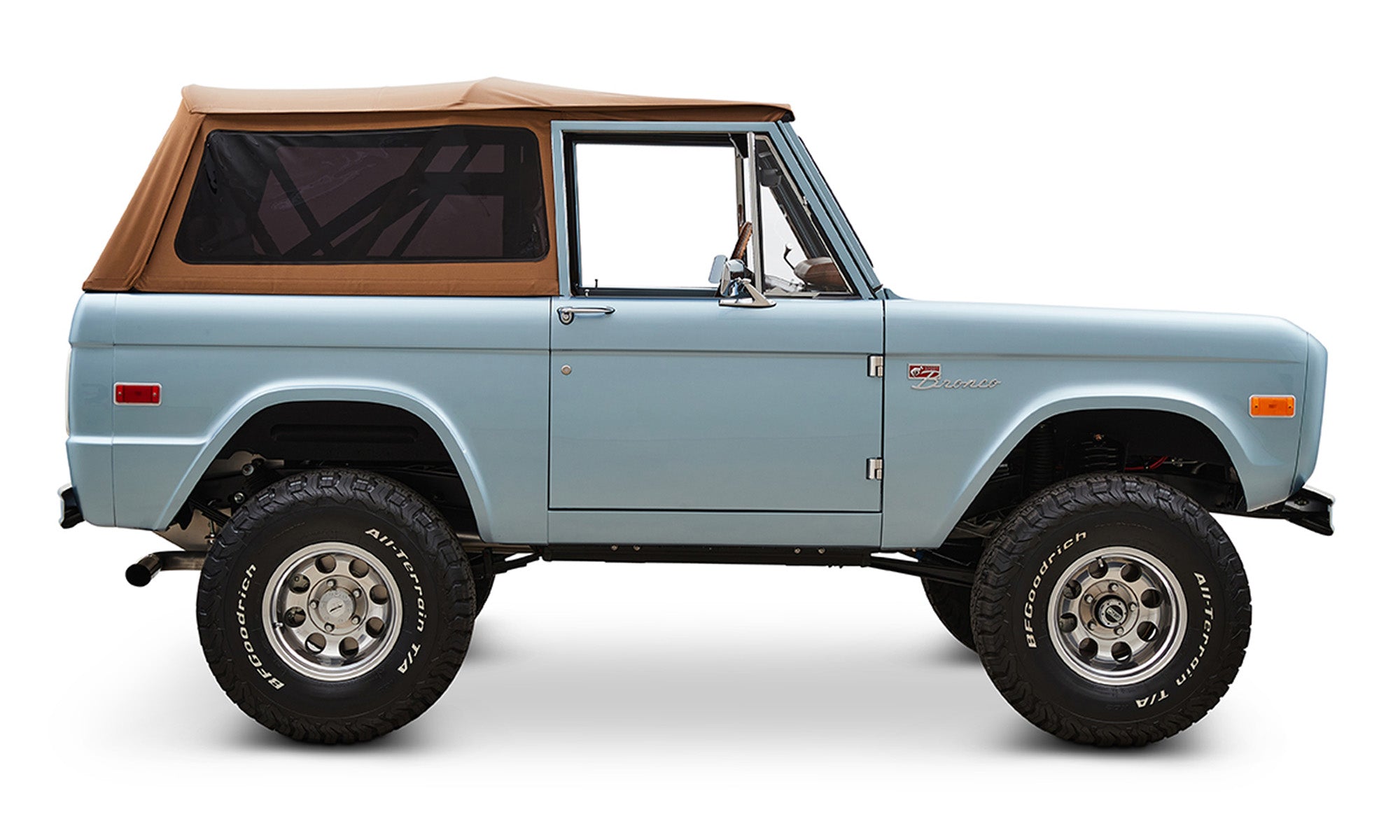 1973 Brittany Blue Ford Bronco 302 Series with Tan Soft Top