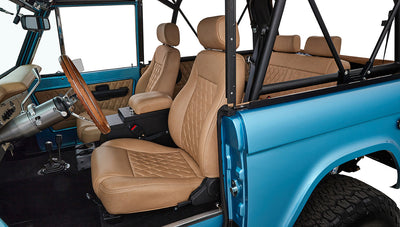 Ford Bronco 1974 Ocean Blue with Tan Soft Top Custom Leather Interior