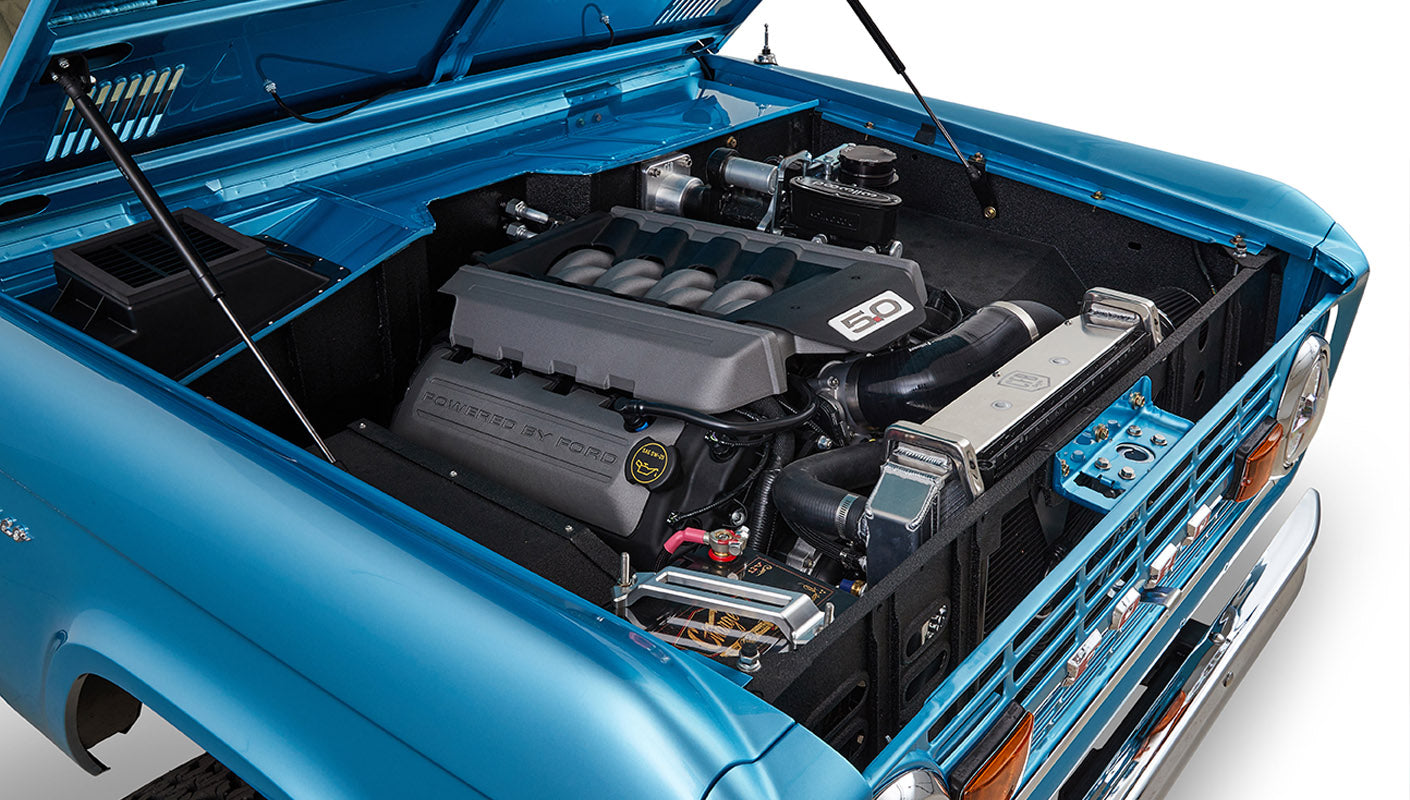Ford Bronco 1974 Ocean Blue with Tan Soft Top Coyote Engine