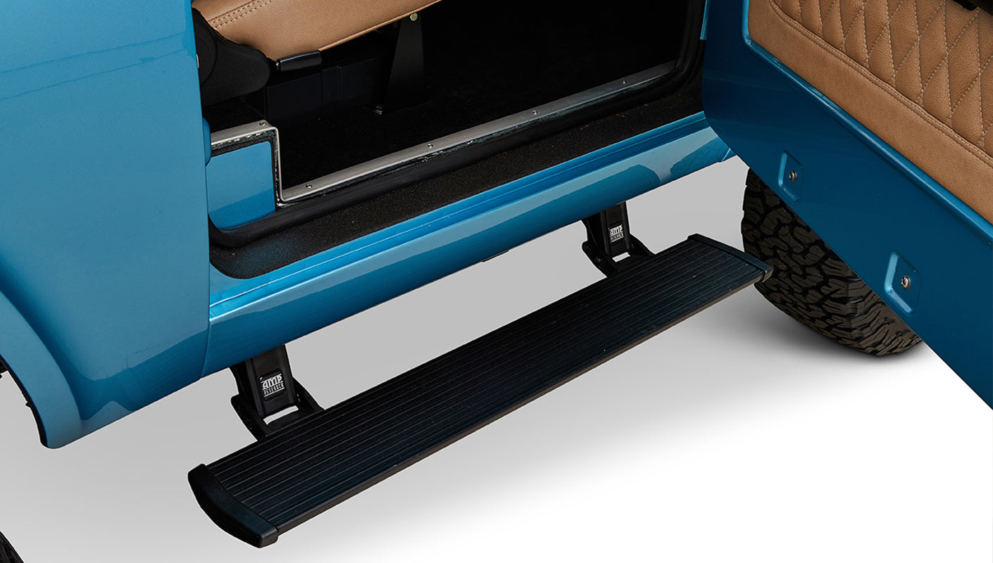 Ford Bronco 1974 Ocean Blue with Tan Soft Top Power Step