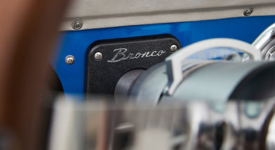 Close view of Classic Ford Bronco dashboard section with 'Bronco' script