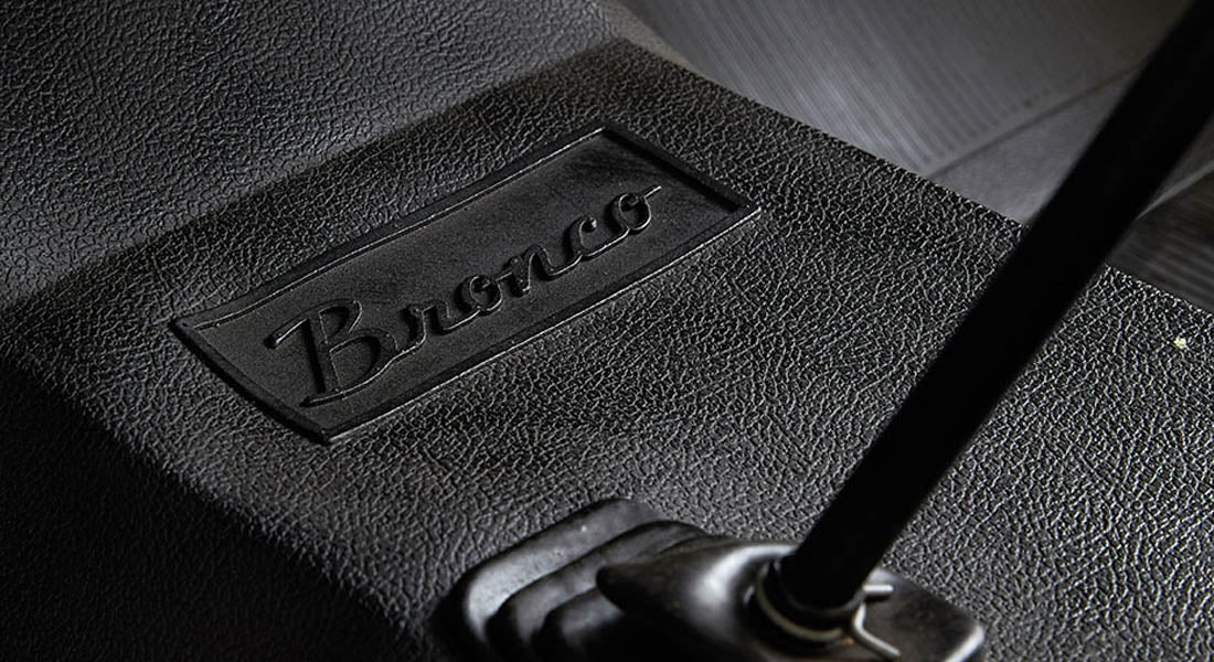Classic Ford Bronco floor mat with embossed Bronco logo in black textured material.