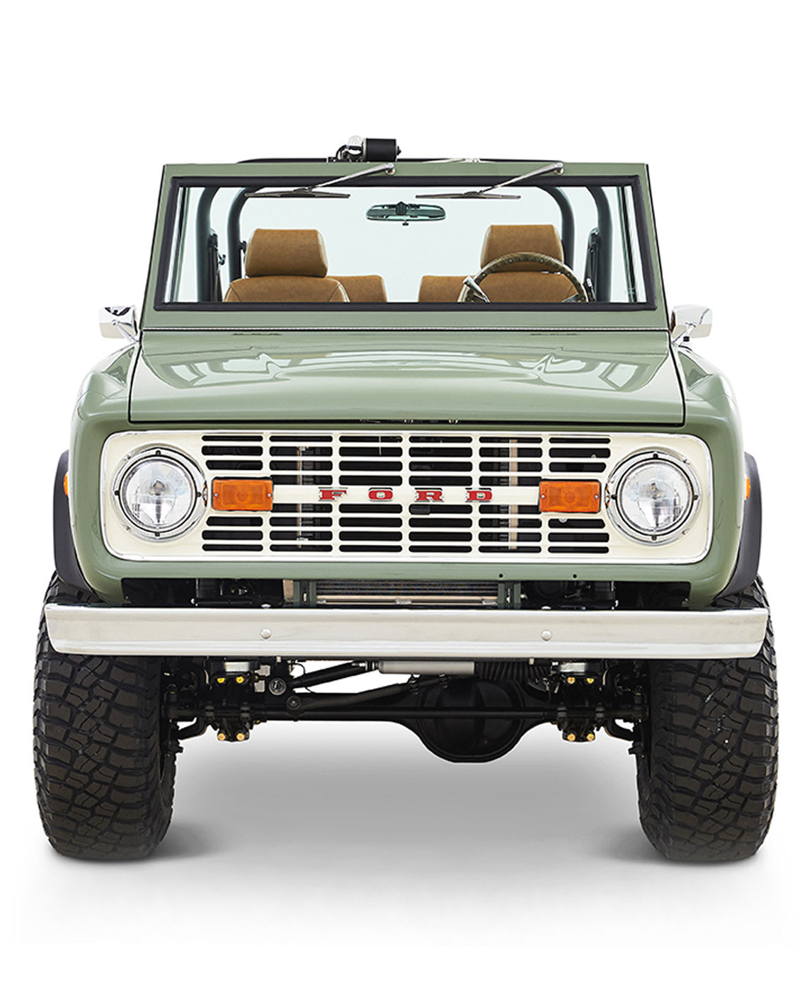 1973 Classic Ford Broncos Coyote Series in Boxwood Green with Whiskey interior and family roll cage