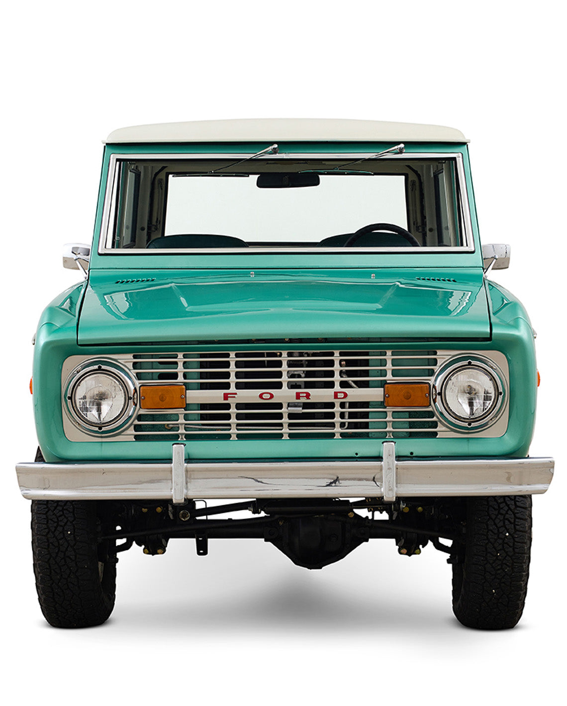 Restored Ford Bronco 1977 Light Jade 302 v8 with Wimbledon White Hard Top