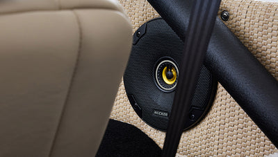 Ford Bronco 1975 in Chrome Yellow with custom Basket Weave Interior and Wimbledon White Wheels