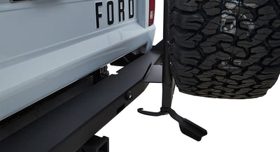 Rear spare tire mounted on Classic Ford Bronco spare tire carrier