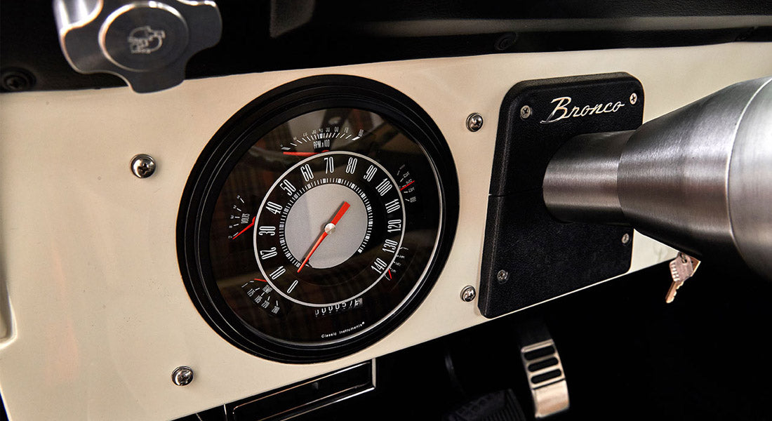 Speedometer and classic Bronco dashboard with Bronco nameplate