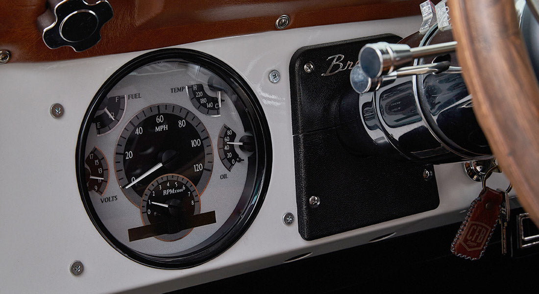 Classic Ford Bronco dashboard speedometer with fuel, temp, volts, and oil gauges
