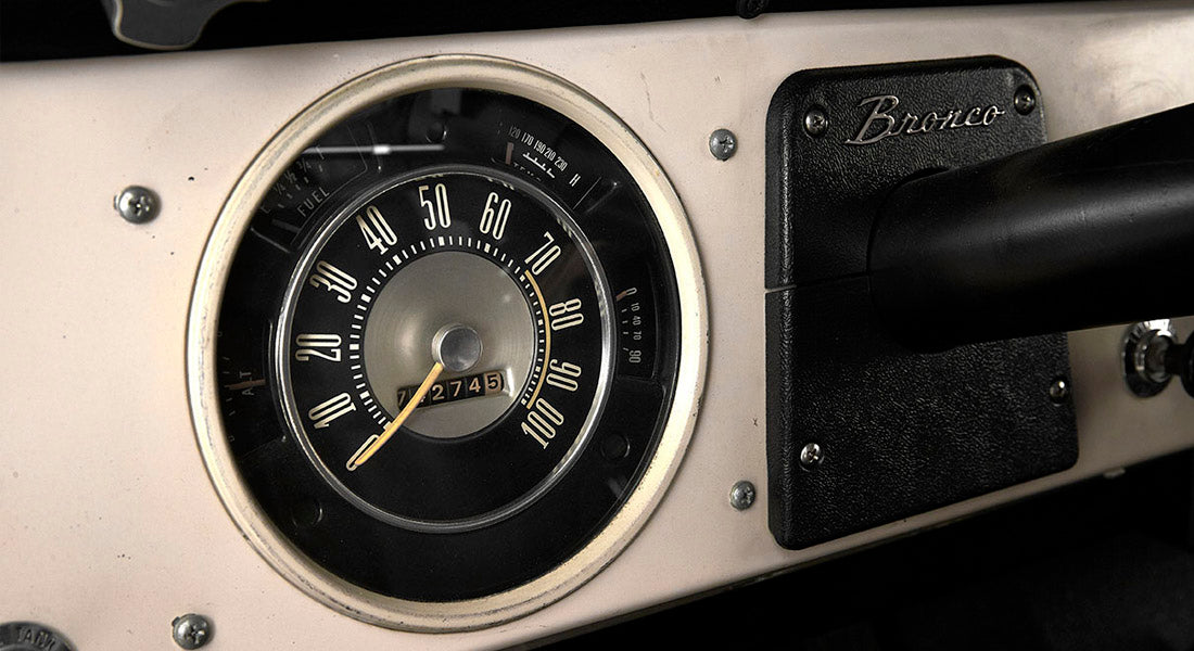 Classic Ford Bronco vintage speedometer with odometer reading and fuel gauge