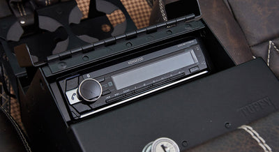 Kenwood stereo system installed in interior of a Classic Ford Bronco