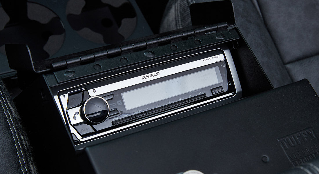 Kenwood stereo unit installed inside Classic Ford Bronco interior