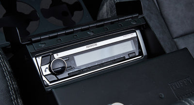 Kenwood stereo unit installed inside Classic Ford Bronco interior