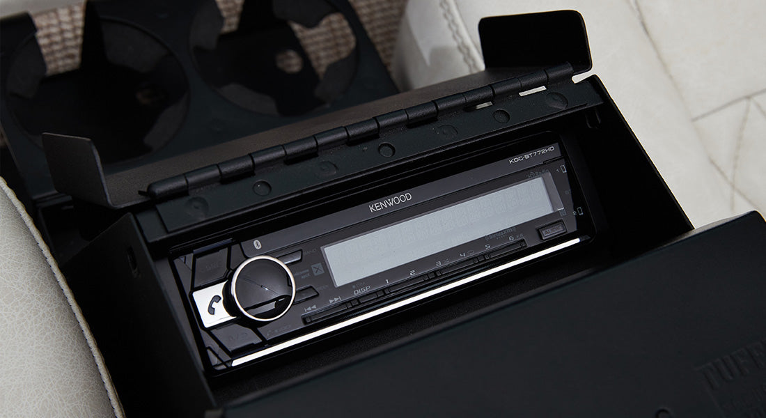Kenwood stereo unit installed inside Classic Ford Bronco interior