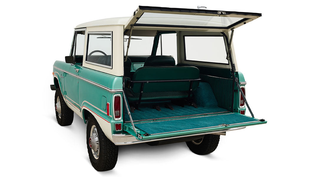 Restored Ford Bronco 1977 Light Jade 302 v8 with Wimbledon White Hard Top