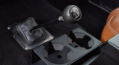 Transfer case lever with shift pattern knob inside Classic Ford Bronco interior