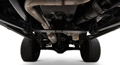 Undercarriage view of Classic Ford Bronco showing suspension and exhaust components