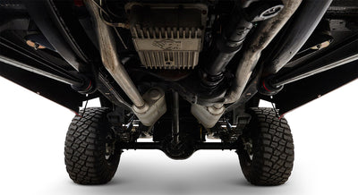 Undercarriage view of Classic Ford Bronco showing suspension and exhaust components