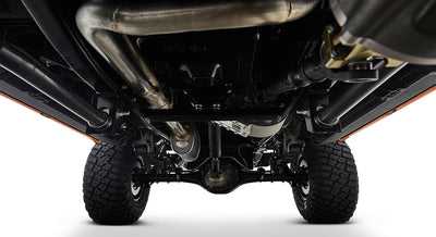 Undercarriage view showing suspension and exhaust components of Classic Ford Bronco