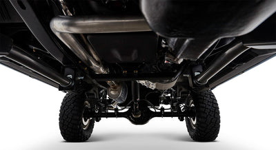Undercarriage view showing exhaust and drivetrain of Classic Ford Bronco