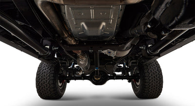 Undercarriage view showing suspension and exhaust system of a Classic Ford Bronco from a different angle