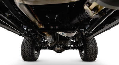 Undercarriage view showing suspension, axle, and driveshaft of Classic Ford Bronco