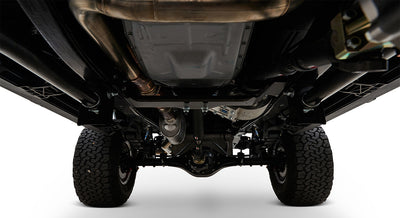 Undercarriage view showing tires, differential, and exhaust system of Classic Ford Bronco