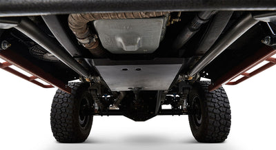 Undercarriage view of Classic Ford Bronco showing suspension and large off-road tires